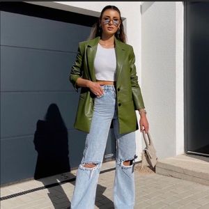 Zara green faux leather blazer